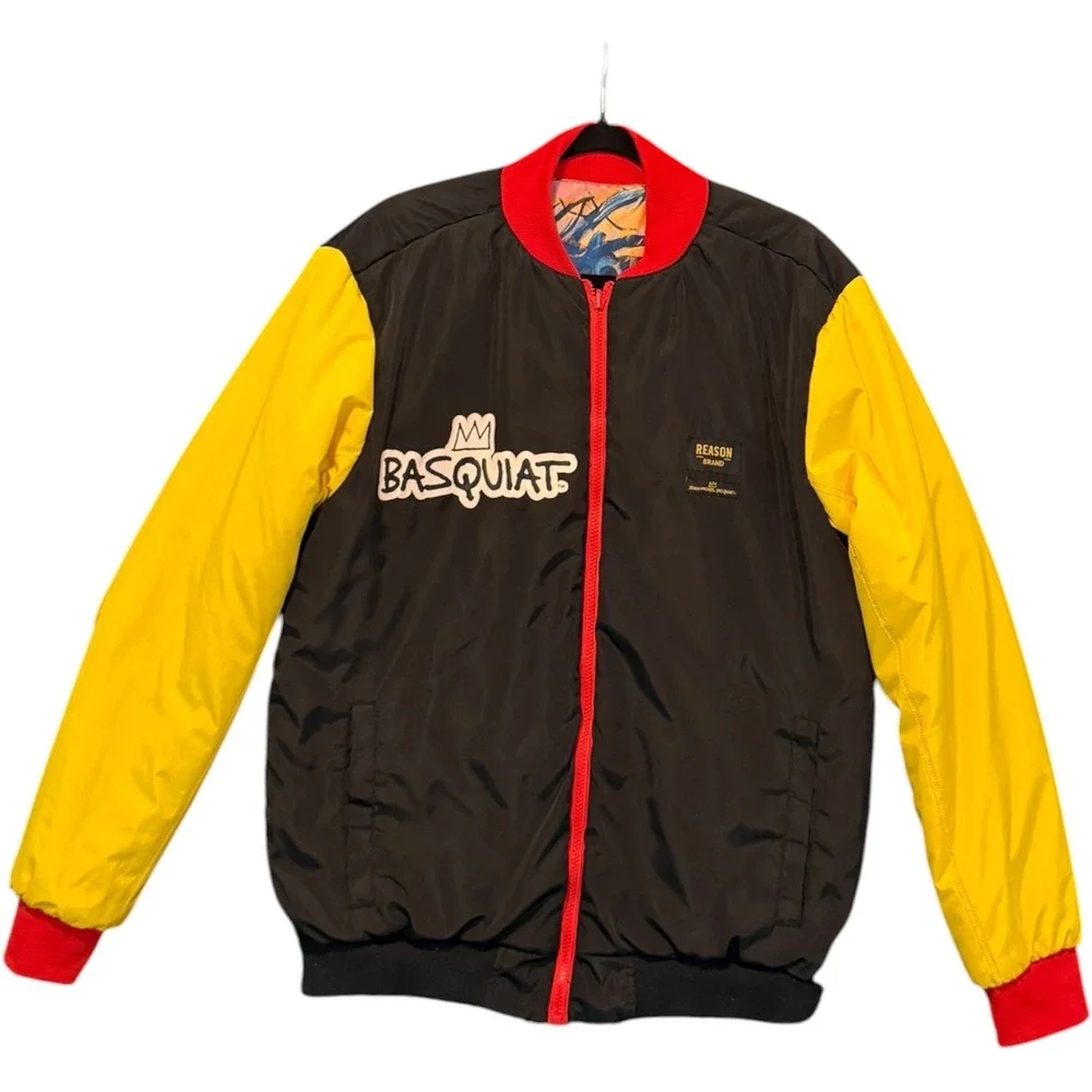 Reason Jean-Michel Basquiat Reversible Bomber Jacket Mens Medium Art Print Black